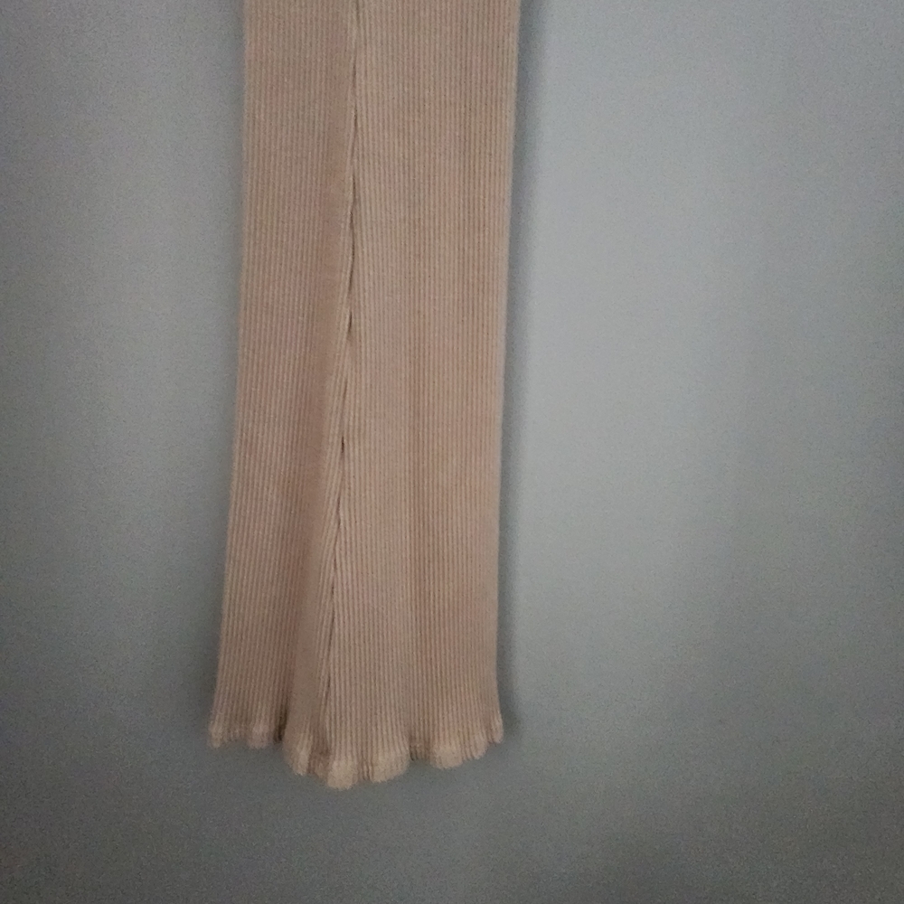 Beige Ribbed Flare Pants - Picture 2 of 6